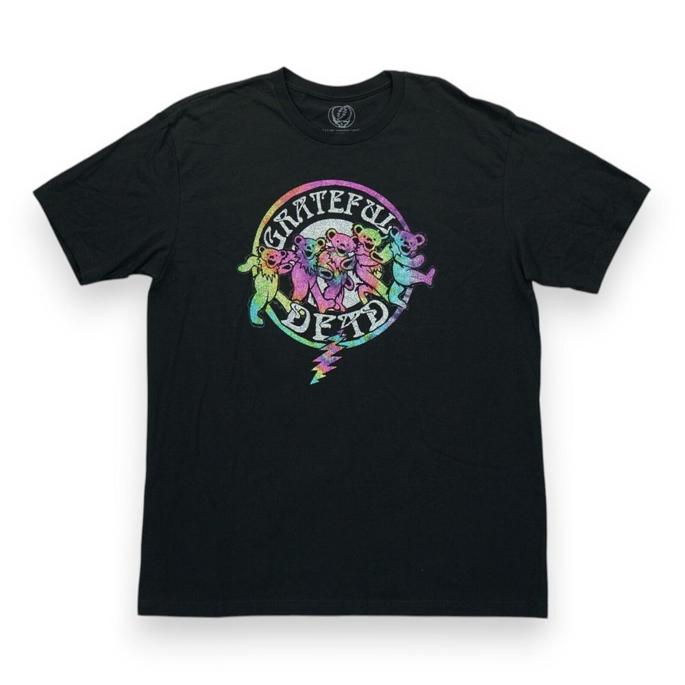 Grateful Dead Dancing Bears Logo‎ T-Shirt Men's Size L Black Rainbow Bolt 2021